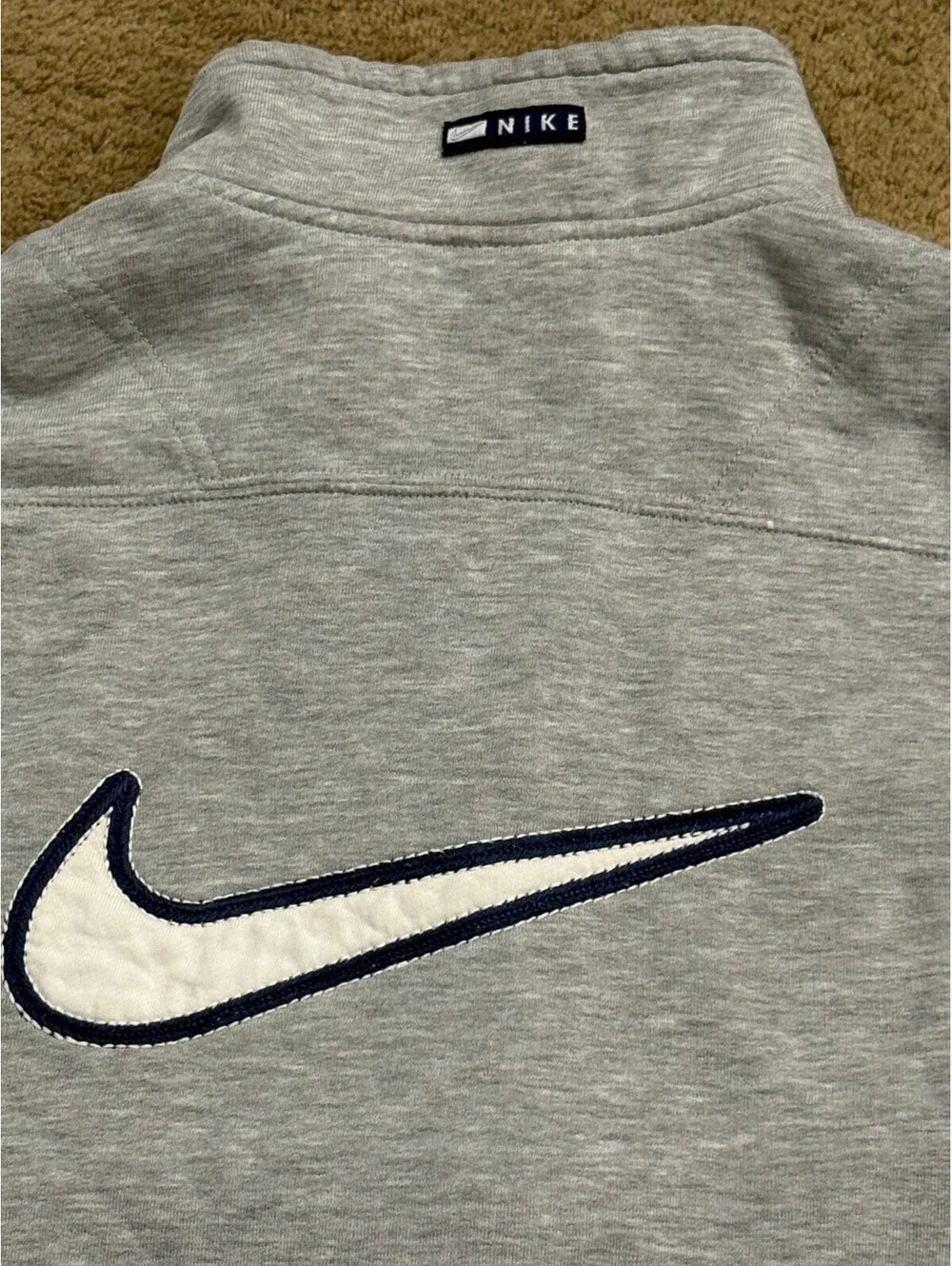Vintage Nike Jacket Mens L Gray Full Zip Swoosh Logo Front Back 90s Zip Pockets